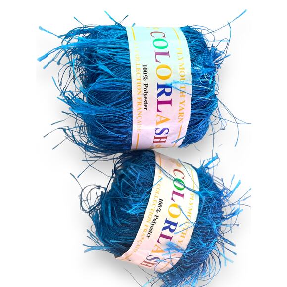 3 Skeins Plymouth Yarn COLORLASH #32 Blue & DAZZLELASH #105 Gold Eyelash Ribbon - Picture 9 of 16